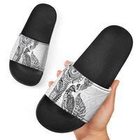 Aotearoa Moko Tribal Tattoo Slide Sandals New Zealand Maori Penguin and Fantail White Color