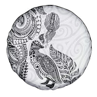 Aotearoa Moko Tribal Tattoo Spare Tire Cover New Zealand Maori Penguin and Fantail White Color