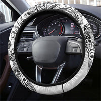 Aotearoa Moko Tribal Tattoo Steering Wheel Cover New Zealand Maori Penguin and Fantail White Color