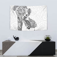 Aotearoa Moko Tribal Tattoo Tapestry New Zealand Maori Penguin and Fantail White Color