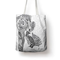 Aotearoa Moko Tribal Tattoo Tote Bag New Zealand Maori Penguin and Fantail White Color