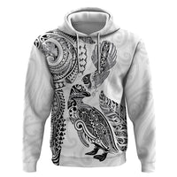 Aotearoa Moko Tribal Tattoo Zip Hoodie New Zealand Maori Penguin and Fantail White Color