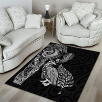 Aotearoa Moko Tribal Tattoo Area Rug New Zealand Maori Penguin and Fantail Black Color