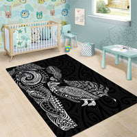 Aotearoa Moko Tribal Tattoo Area Rug New Zealand Maori Penguin and Fantail Black Color