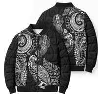 Aotearoa Moko Tribal Tattoo Bomber Puffer Jacket New Zealand Maori Penguin and Fantail Black Color