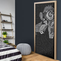 Aotearoa Moko Tribal Tattoo Door Cover New Zealand Maori Penguin and Fantail Black Color