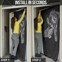 Aotearoa Moko Tribal Tattoo Door Cover New Zealand Maori Penguin and Fantail Black Color