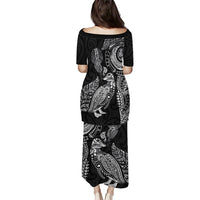 Aotearoa Moko Tribal Tattoo Family Matching Puletasi and Hawaiian Shirt New Zealand Maori Penguin and Fantail Black Color