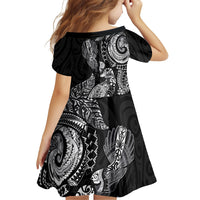 Aotearoa Moko Tribal Tattoo Family Matching Summer Maxi Dress and Hawaiian Shirt New Zealand Maori Penguin and Fantail Black Color