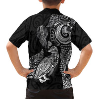 Aotearoa Moko Tribal Tattoo Family Matching Tank Maxi Dress and Hawaiian Shirt New Zealand Maori Penguin and Fantail Black Color
