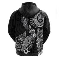 Aotearoa Moko Tribal Tattoo Hoodie New Zealand Maori Penguin and Fantail Black Color