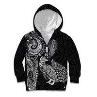 Aotearoa Moko Tribal Tattoo Kid Hoodie New Zealand Maori Penguin and Fantail Black Color