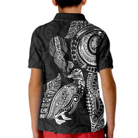 Aotearoa Moko Tribal Tattoo Kid Polo Shirt New Zealand Maori Penguin and Fantail Black Color