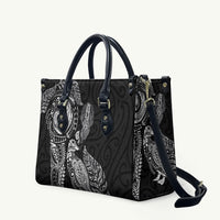 Aotearoa Moko Tribal Tattoo Leather Bag New Zealand Maori Penguin and Fantail Black Color