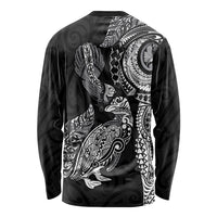 Aotearoa Moko Tribal Tattoo Long Sleeve Shirt New Zealand Maori Penguin and Fantail Black Color
