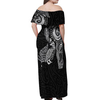 Aotearoa Moko Tribal Tattoo Off Shoulder Maxi Dress New Zealand Maori Penguin and Fantail Black Color