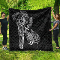 Aotearoa Moko Tribal Tattoo Quilt New Zealand Maori Penguin and Fantail Black Color