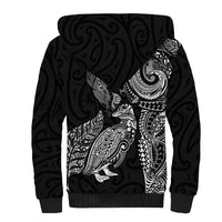 Aotearoa Moko Tribal Tattoo Sherpa Hoodie New Zealand Maori Penguin and Fantail Black Color