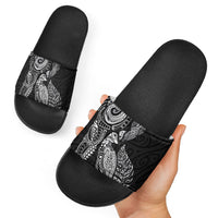 Aotearoa Moko Tribal Tattoo Slide Sandals New Zealand Maori Penguin and Fantail Black Color
