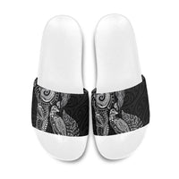 Aotearoa Moko Tribal Tattoo Slide Sandals New Zealand Maori Penguin and Fantail Black Color