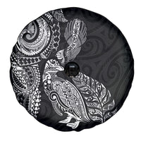Aotearoa Moko Tribal Tattoo Spare Tire Cover New Zealand Maori Penguin and Fantail Black Color
