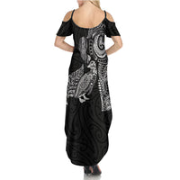 Aotearoa Moko Tribal Tattoo Summer Maxi Dress New Zealand Maori Penguin and Fantail Black Color