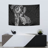 Aotearoa Moko Tribal Tattoo Tapestry New Zealand Maori Penguin and Fantail Black Color