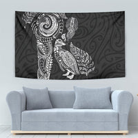 Aotearoa Moko Tribal Tattoo Tapestry New Zealand Maori Penguin and Fantail Black Color