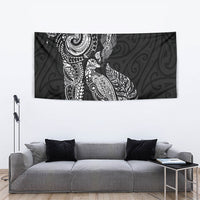 Aotearoa Moko Tribal Tattoo Tapestry New Zealand Maori Penguin and Fantail Black Color