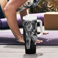 Aotearoa Moko Tribal Tattoo Tumbler With Handle New Zealand Maori Penguin and Fantail Black Color