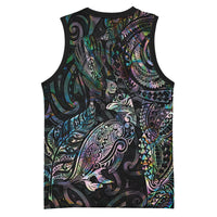 Aotearoa Moko Tribal Tattoo Basketball Jersey New Zealand Maori Penguin and Fantail Paua Shell Style