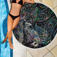 Aotearoa Moko Tribal Tattoo Beach Blanket New Zealand Maori Penguin and Fantail Paua Shell Style