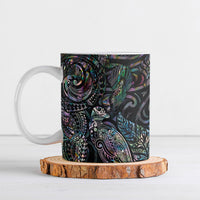 Aotearoa Moko Tribal Tattoo Ceramic Mug New Zealand Maori Penguin and Fantail Paua Shell Style