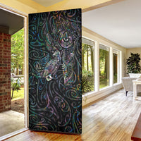 Aotearoa Moko Tribal Tattoo Door Cover New Zealand Maori Penguin and Fantail Paua Shell Style