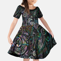 Aotearoa Moko Tribal Tattoo Family Matching Long Sleeve Bodycon Dress and Hawaiian Shirt New Zealand Maori Penguin and Fantail Paua Shell Style