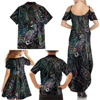 Aotearoa Moko Tribal Tattoo Family Matching Summer Maxi Dress and Hawaiian Shirt New Zealand Maori Penguin and Fantail Paua Shell Style