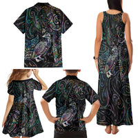 Aotearoa Moko Tribal Tattoo Family Matching Tank Maxi Dress and Hawaiian Shirt New Zealand Maori Penguin and Fantail Paua Shell Style