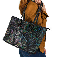 Aotearoa Moko Tribal Tattoo Leather Tote Bag New Zealand Maori Penguin and Fantail Paua Shell Style