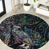 Aotearoa Moko Tribal Tattoo Round Carpet New Zealand Maori Penguin and Fantail Paua Shell Style