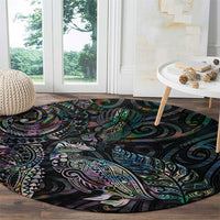 Aotearoa Moko Tribal Tattoo Round Carpet New Zealand Maori Penguin and Fantail Paua Shell Style