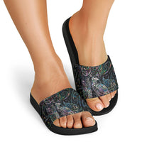 Aotearoa Moko Tribal Tattoo Slide Sandals New Zealand Maori Penguin and Fantail Paua Shell Style