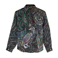 Aotearoa Moko Tribal Tattoo Women Casual Shirt New Zealand Maori Penguin and Fantail Paua Shell Style