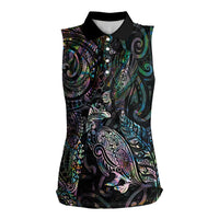 Aotearoa Moko Tribal Tattoo Women Sleeveless Polo Shirt New Zealand Maori Penguin and Fantail Paua Shell Style