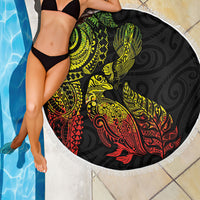 Aotearoa Moko Tribal Tattoo Beach Blanket New Zealand Maori Penguin and Fantail Reggae Style