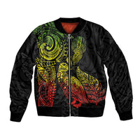 Aotearoa Moko Tribal Tattoo Bomber Jacket New Zealand Maori Penguin and Fantail Reggae Style