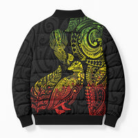 Aotearoa Moko Tribal Tattoo Bomber Puffer Jacket New Zealand Maori Penguin and Fantail Reggae Style