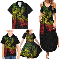 Aotearoa Moko Tribal Tattoo Family Matching Summer Maxi Dress and Hawaiian Shirt New Zealand Maori Penguin and Fantail Reggae Style