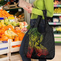 Aotearoa Moko Tribal Tattoo Grocery Bag New Zealand Maori Penguin and Fantail Reggae Style