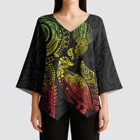 Aotearoa Moko Tribal Tattoo Kimono Sleeve Blouse New Zealand Maori Penguin and Fantail Reggae Style