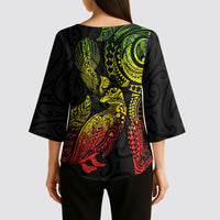 Aotearoa Moko Tribal Tattoo Kimono Sleeve Blouse New Zealand Maori Penguin and Fantail Reggae Style